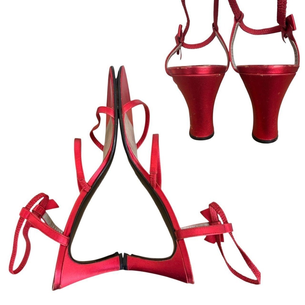 90'S Vintage Petra Firenze Red Strappy Bow Sandals 7.5 - Picture 4 of 5